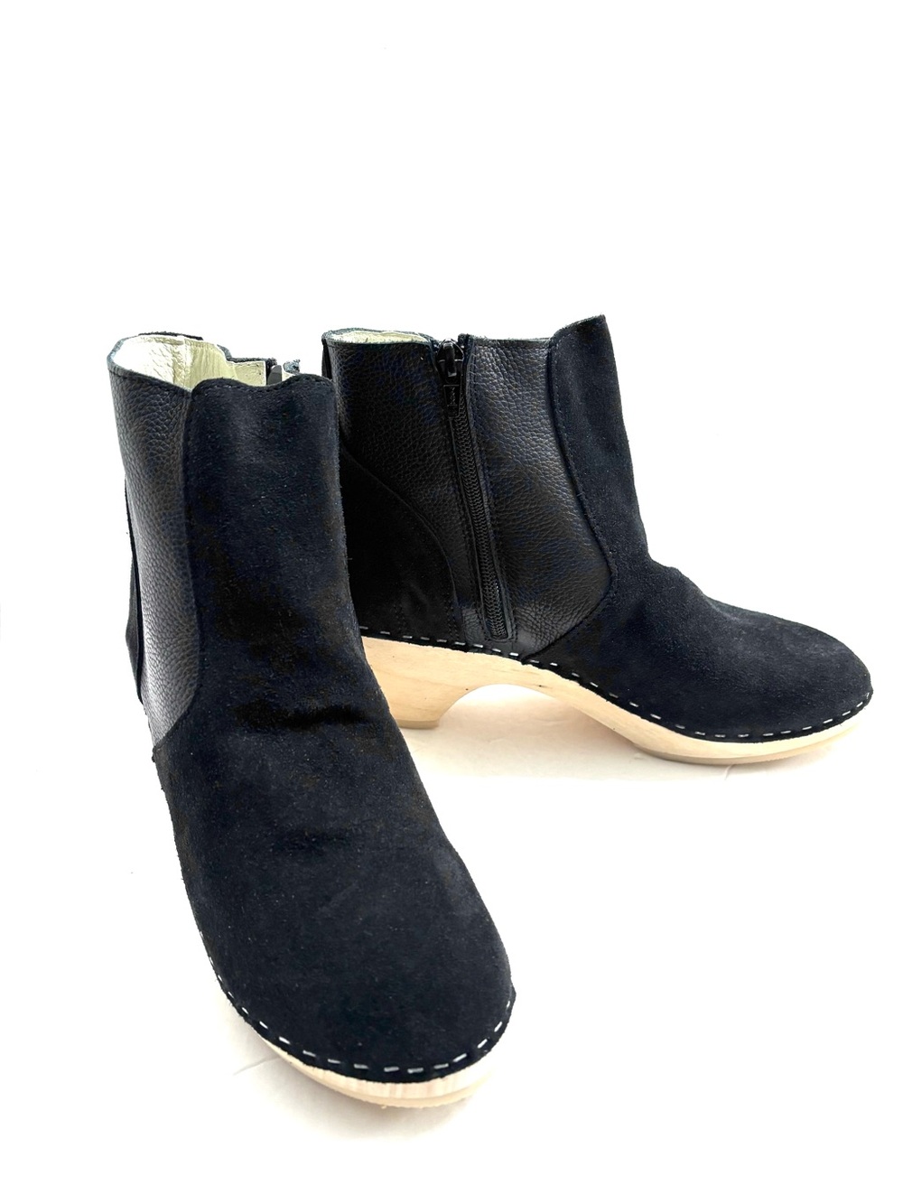 Maguba of Sweden Auckland Wooden Clog Boot 40 US 10 Black Suede Ankle Zip